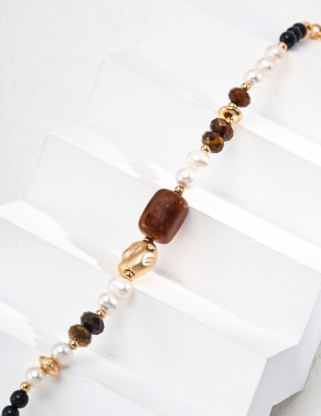 Tiger's Eye & Pearl Beaded Bracelet & Necklace Set