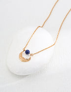 Gold Hammered Moon Lapis Necklace