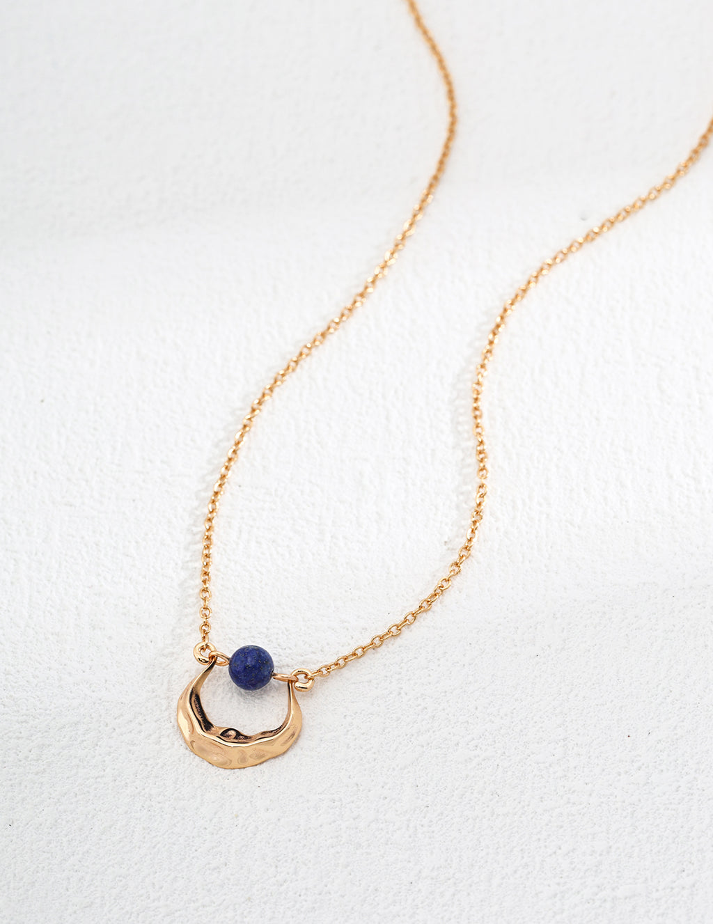 Gold Hammered Moon Lapis Necklace