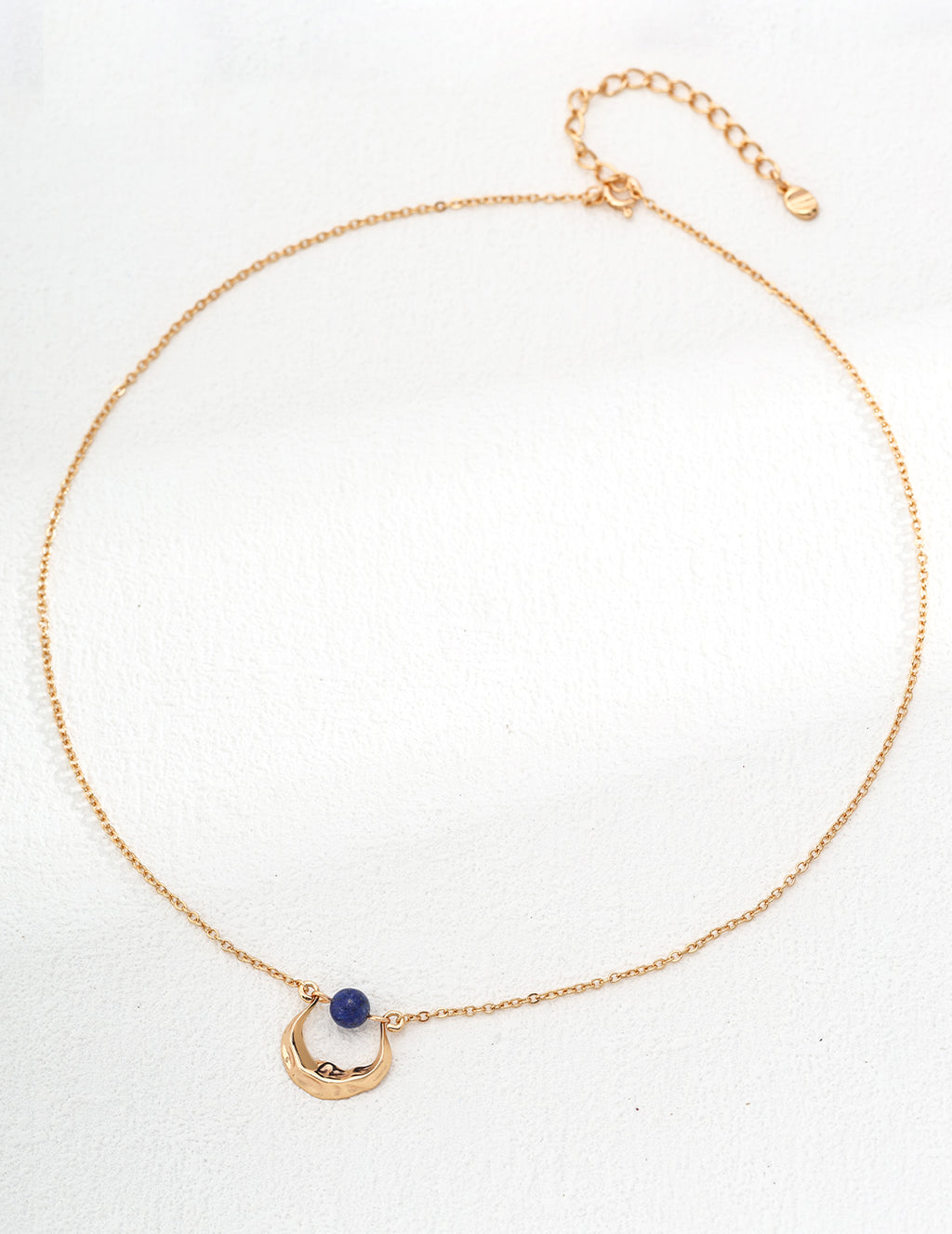 Gold Hammered Moon Lapis Necklace