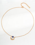 Gold Hammered Moon Lapis Necklace