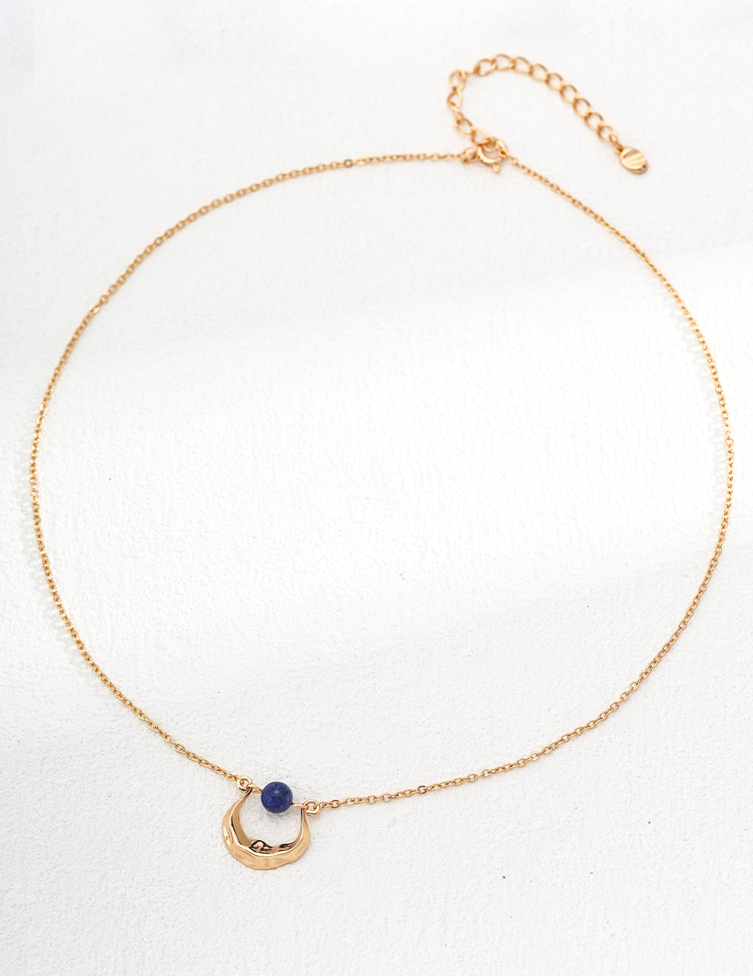 Gold Hammered Moon Lapis Necklace