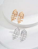 Gothic Window Tiered Gold Drop Earrings