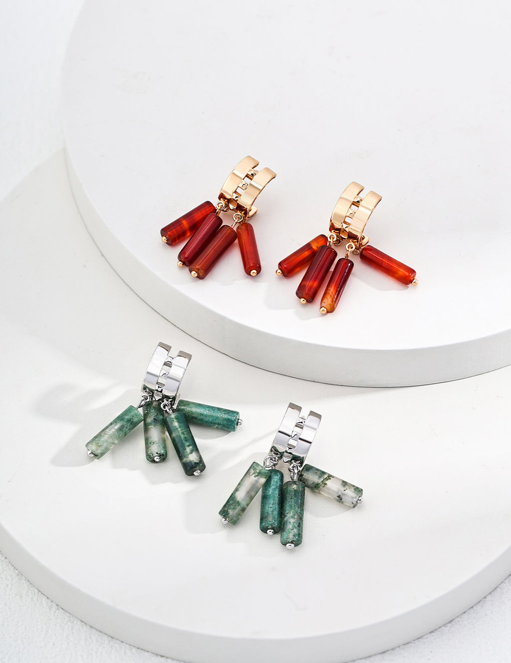 Natural Agate Bar Fringe Drop Earrings
