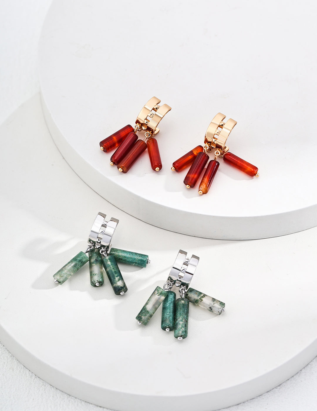 Natural Agate Bar Fringe Drop Earrings