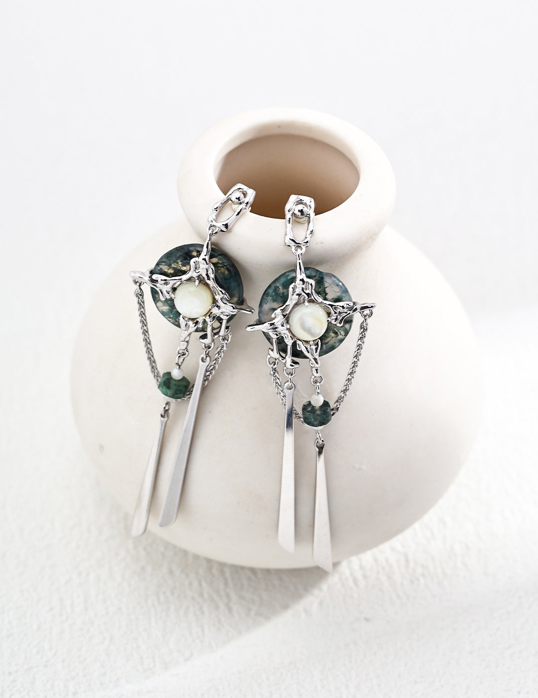 Wood Hairpin & Moss Agate Earring Set