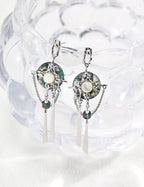 Wood Hairpin & Moss Agate Earring Set