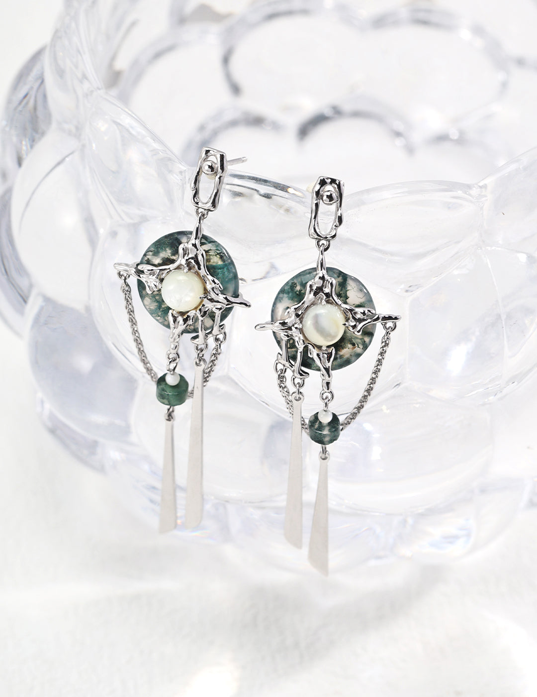 Wood Hairpin & Moss Agate Earring Set