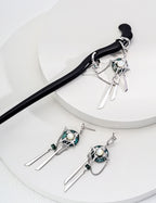 Wood Hairpin & Moss Agate Earring Set