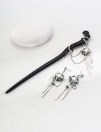 Wood Hairpin & Moss Agate Earring Set