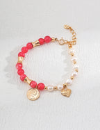 Rhodochrosite Pearl Beaded Bracelet