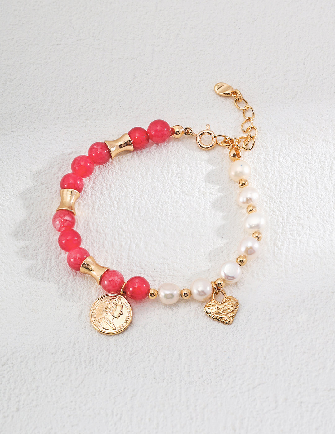 Rhodochrosite Pearl Beaded Bracelet