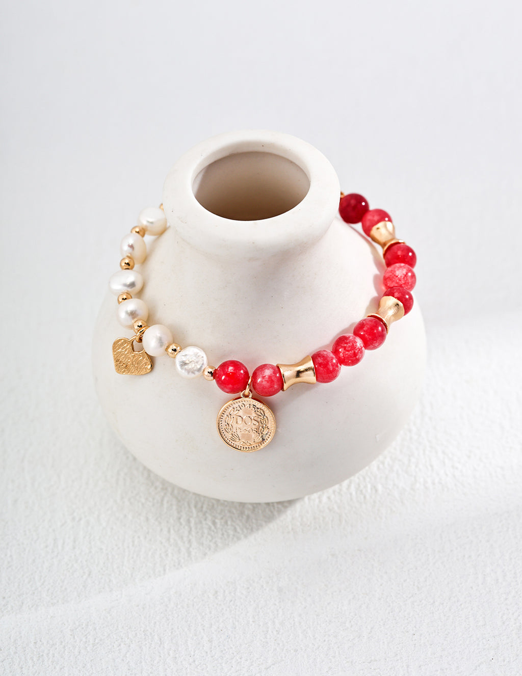 Rhodochrosite Pearl Beaded Bracelet