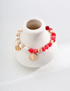 Rhodochrosite Pearl Beaded Bracelet