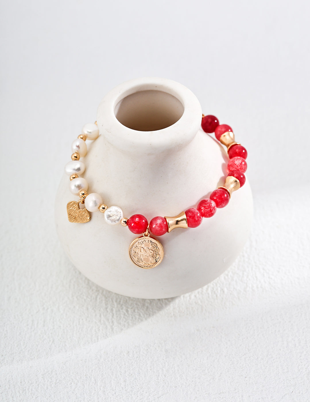 Rhodochrosite Pearl Beaded Bracelet