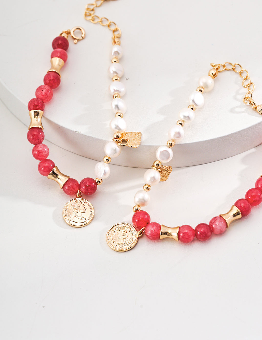 Rhodochrosite Pearl Beaded Bracelet