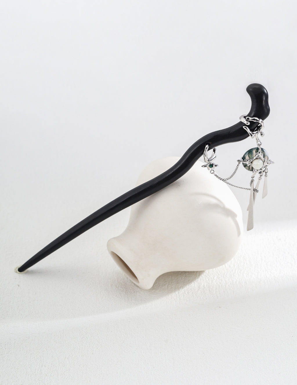 Wood Hairpin & Moss Agate Earring Set