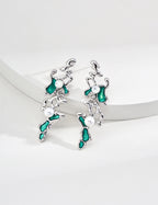 Abstract Green Enamel & MOP Drop Earrings