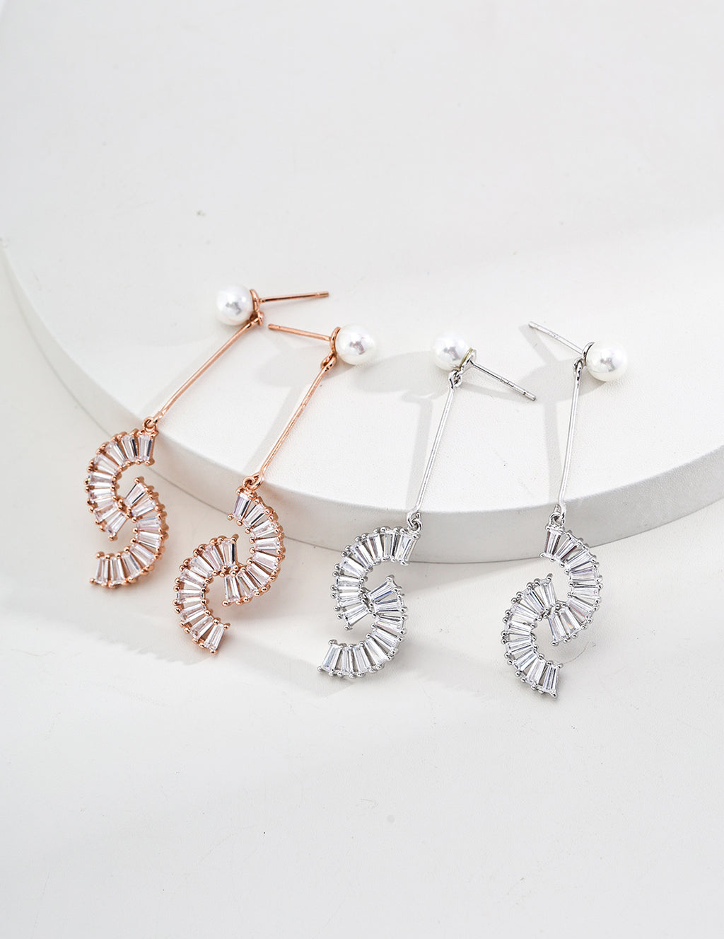 Spiral Crystal & Pearl Drop Earrings