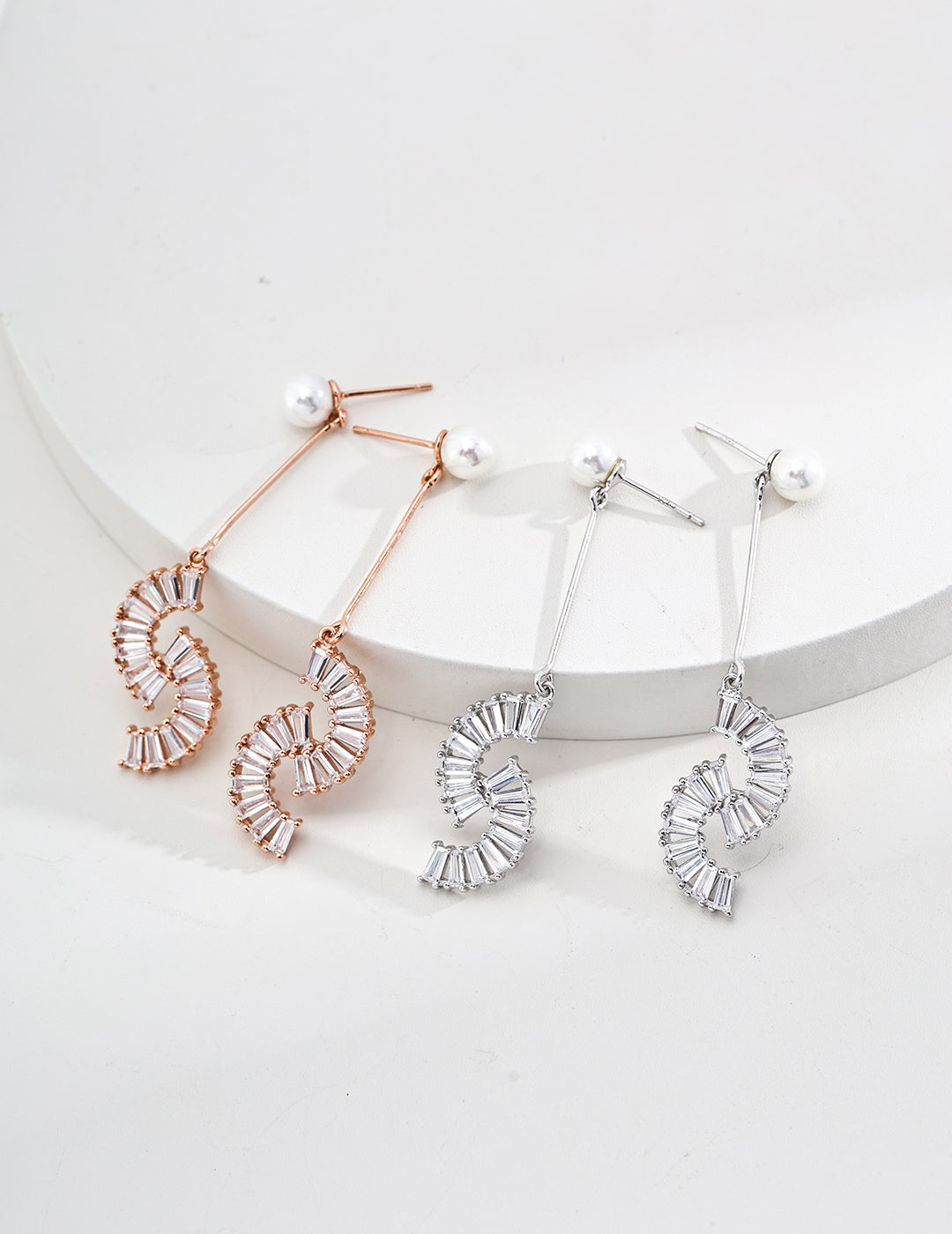 Spiral Crystal & Pearl Drop Earrings