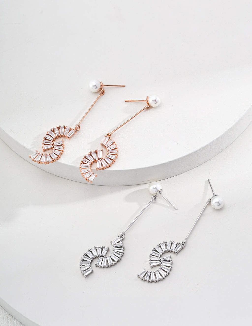 Spiral Crystal & Pearl Drop Earrings