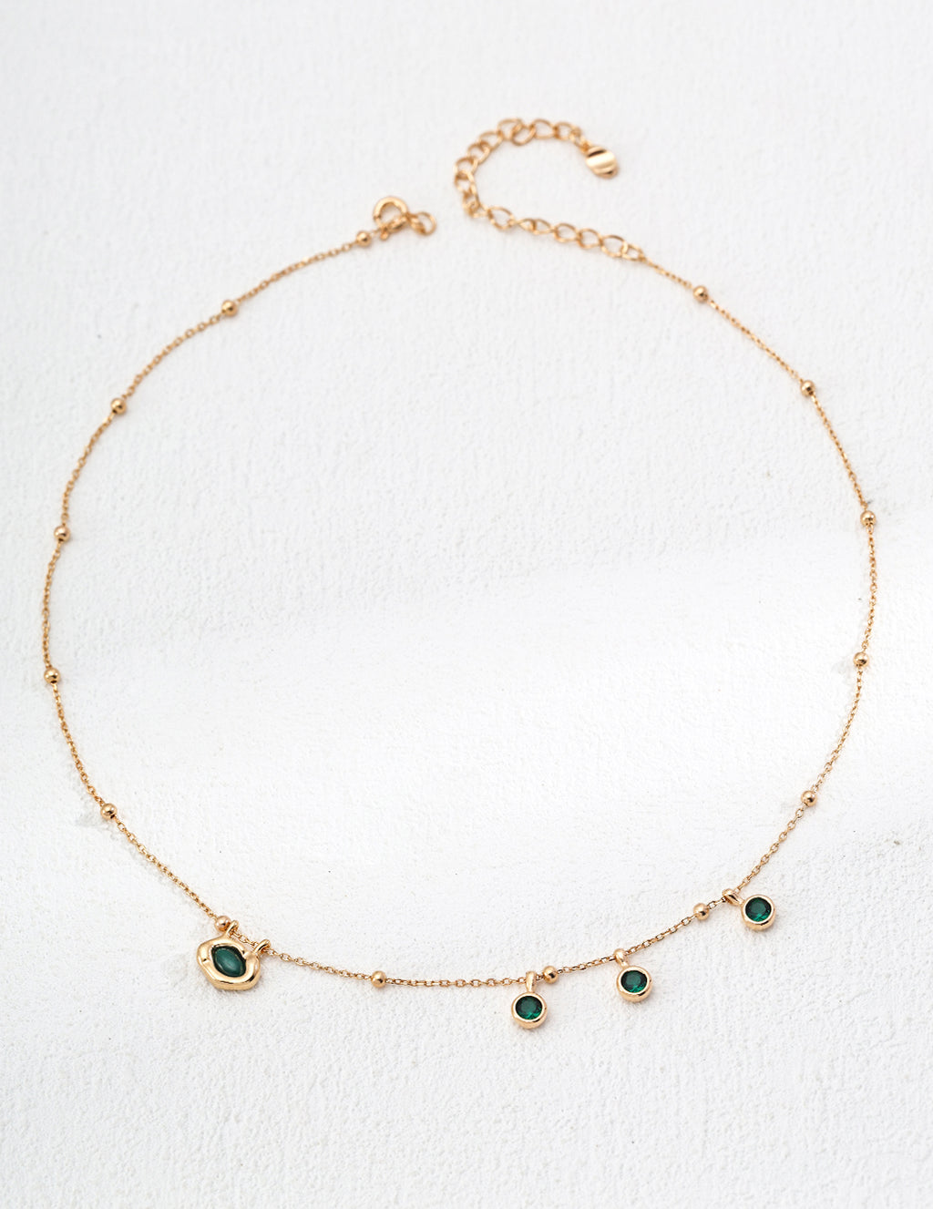 Green Crystal Droplet Gold Necklace