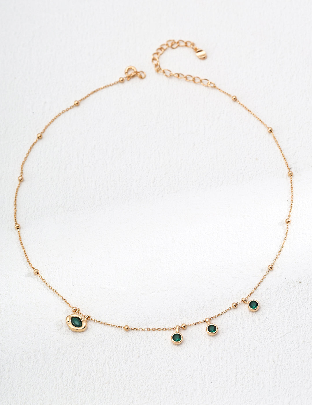 Green Crystal Droplet Gold Necklace