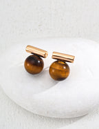 Two-Tone Stone T-Bar Stud Earrings