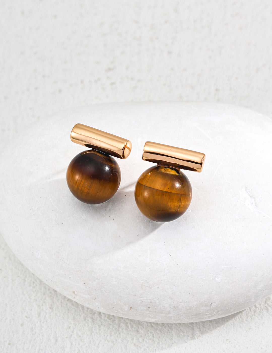 Two-Tone Stone T-Bar Stud Earrings