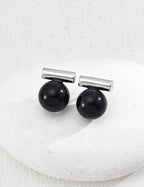Two-Tone Stone T-Bar Stud Earrings