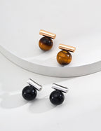 Two-Tone Stone T-Bar Stud Earrings