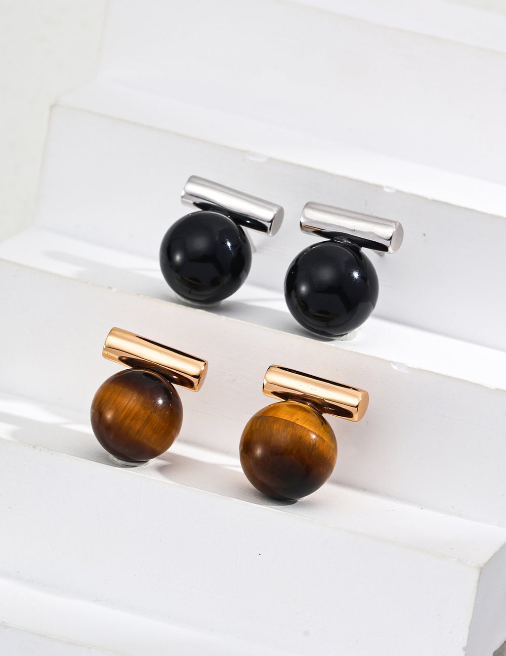 Two-Tone Stone T-Bar Stud Earrings