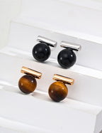 Two-Tone Stone T-Bar Stud Earrings