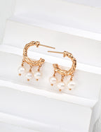 Hammered Hoop Pearl Drop Earrings