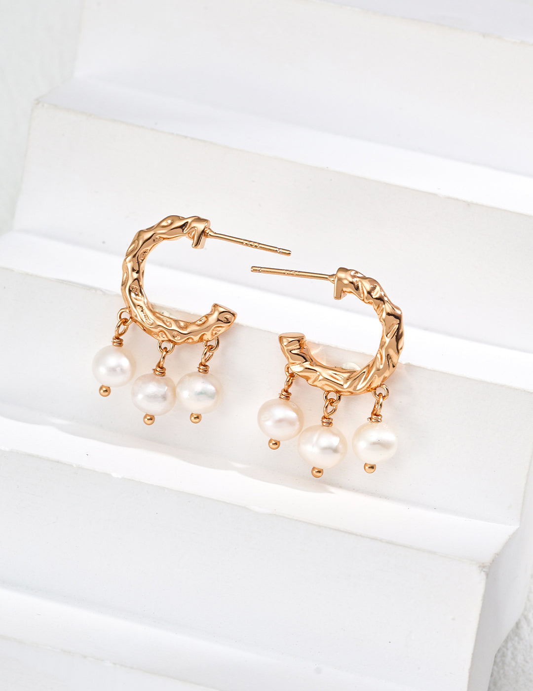 Hammered Hoop Pearl Drop Earrings