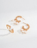 Hammered Hoop Pearl Drop Earrings