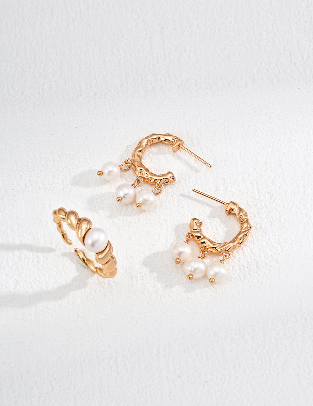 Hammered Hoop Pearl Drop Earrings
