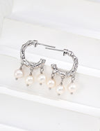 Hammered Hoop Pearl Drop Earrings