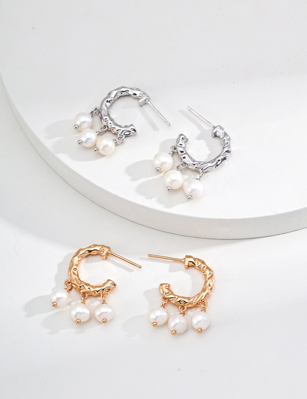 Hammered Hoop Pearl Drop Earrings