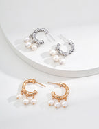 Hammered Hoop Pearl Drop Earrings