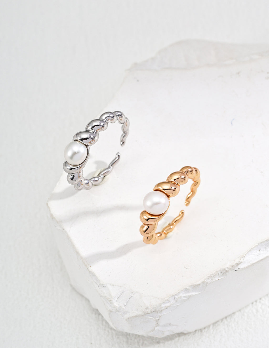 Silver /Gold Natural  Pearl Open Ring