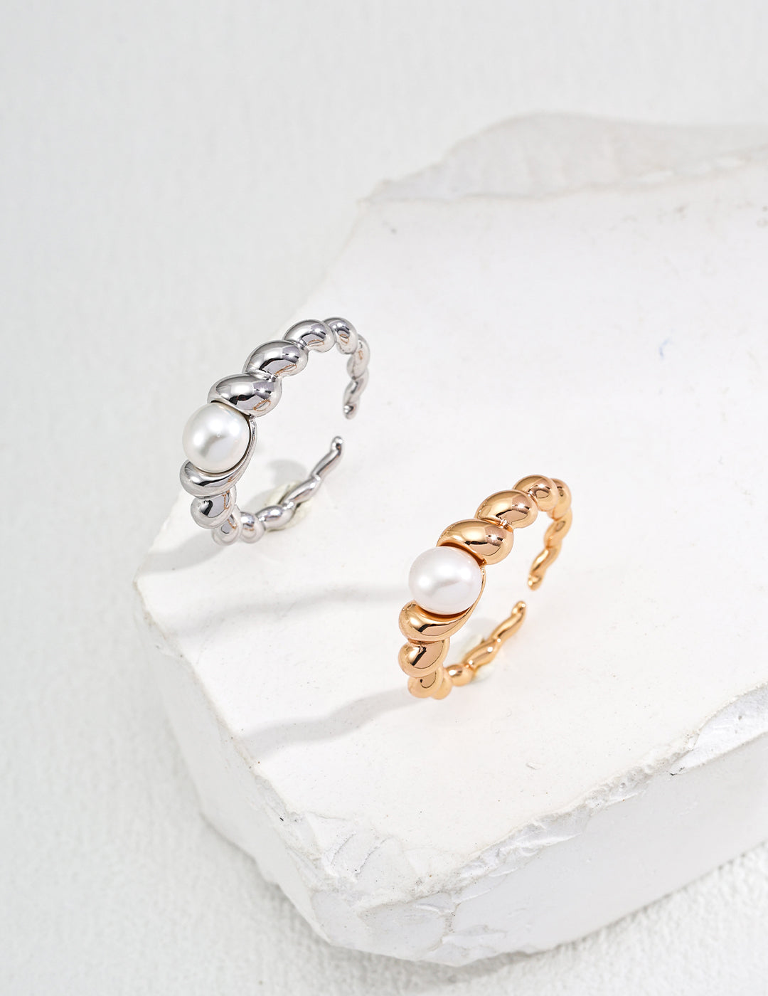 Silver /Gold Natural  Pearl Open Ring