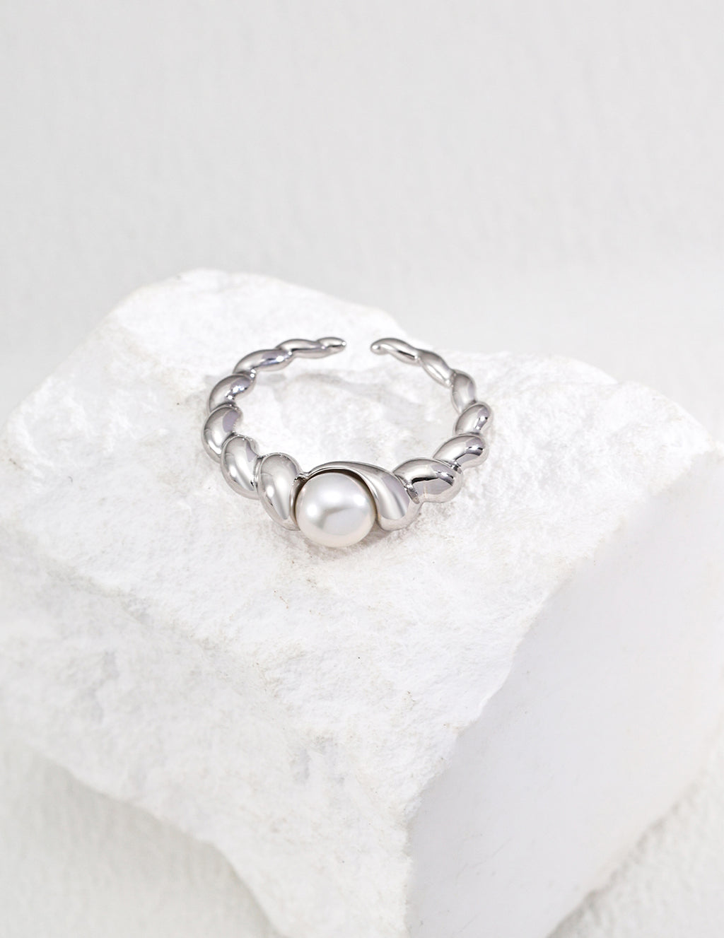 Silver /Gold Natural  Pearl Open Ring