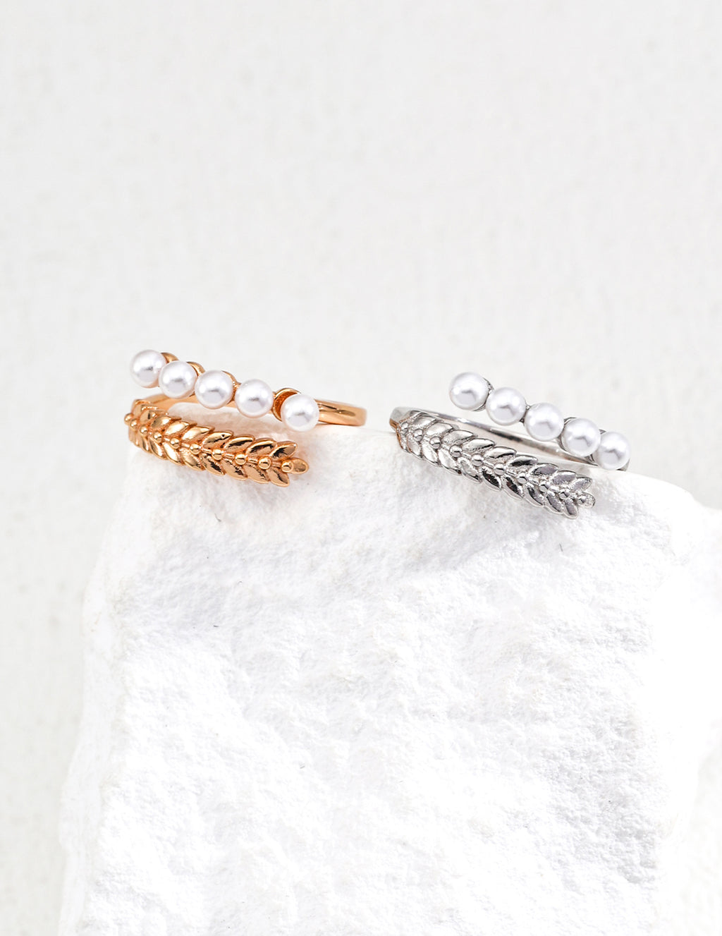 Wheat Leaf Pearl Open Ring