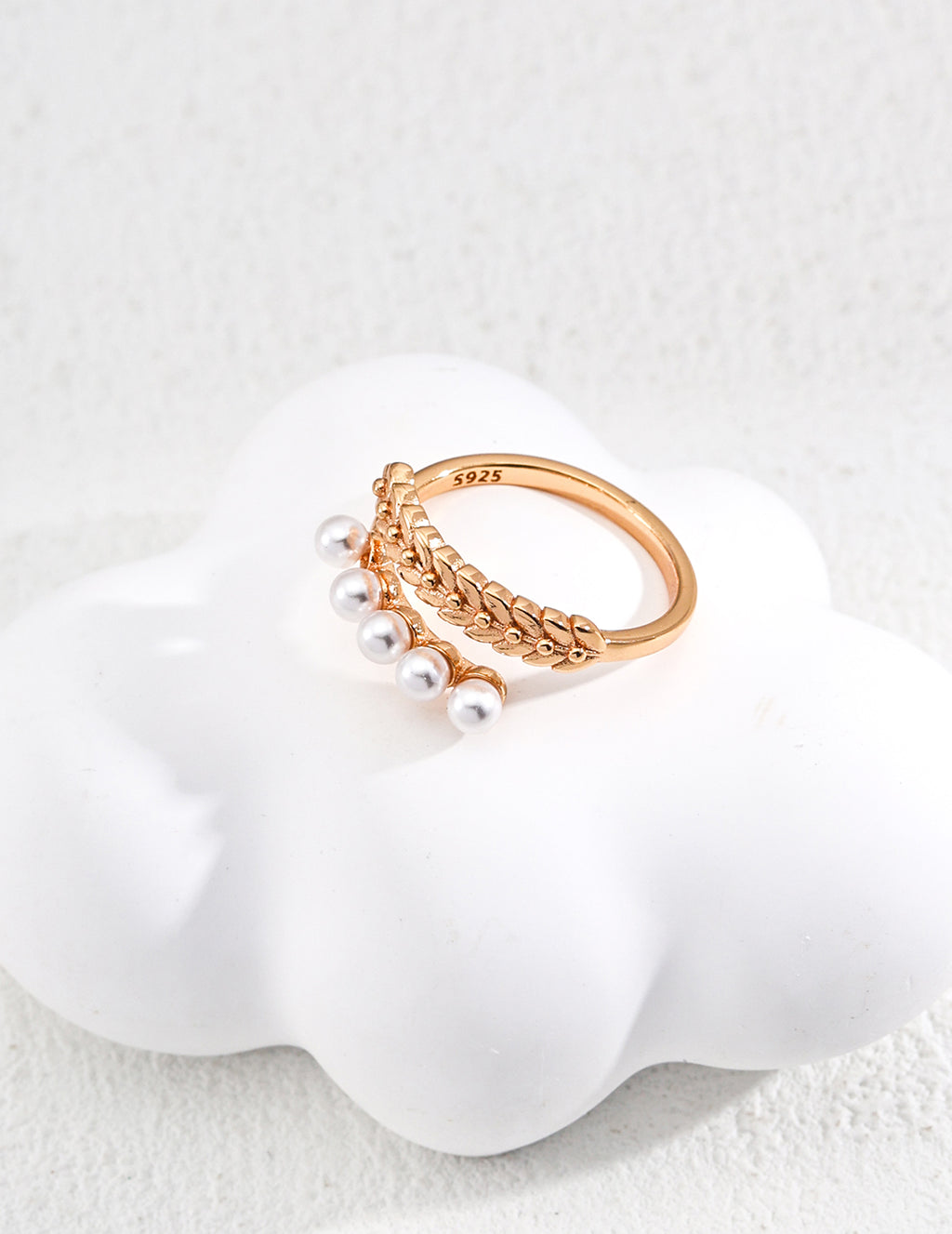 Wheat Leaf Pearl Open Ring