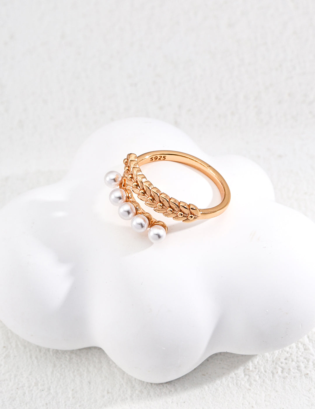 Wheat Leaf Pearl Open Ring