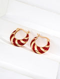 Red Enamel Striped Hoop Earrings