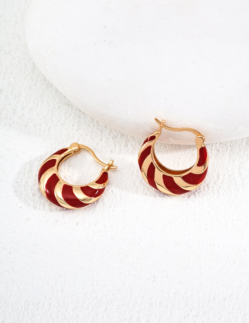 Red Enamel Striped Hoop Earrings