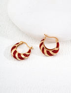Red Enamel Striped Hoop Earrings
