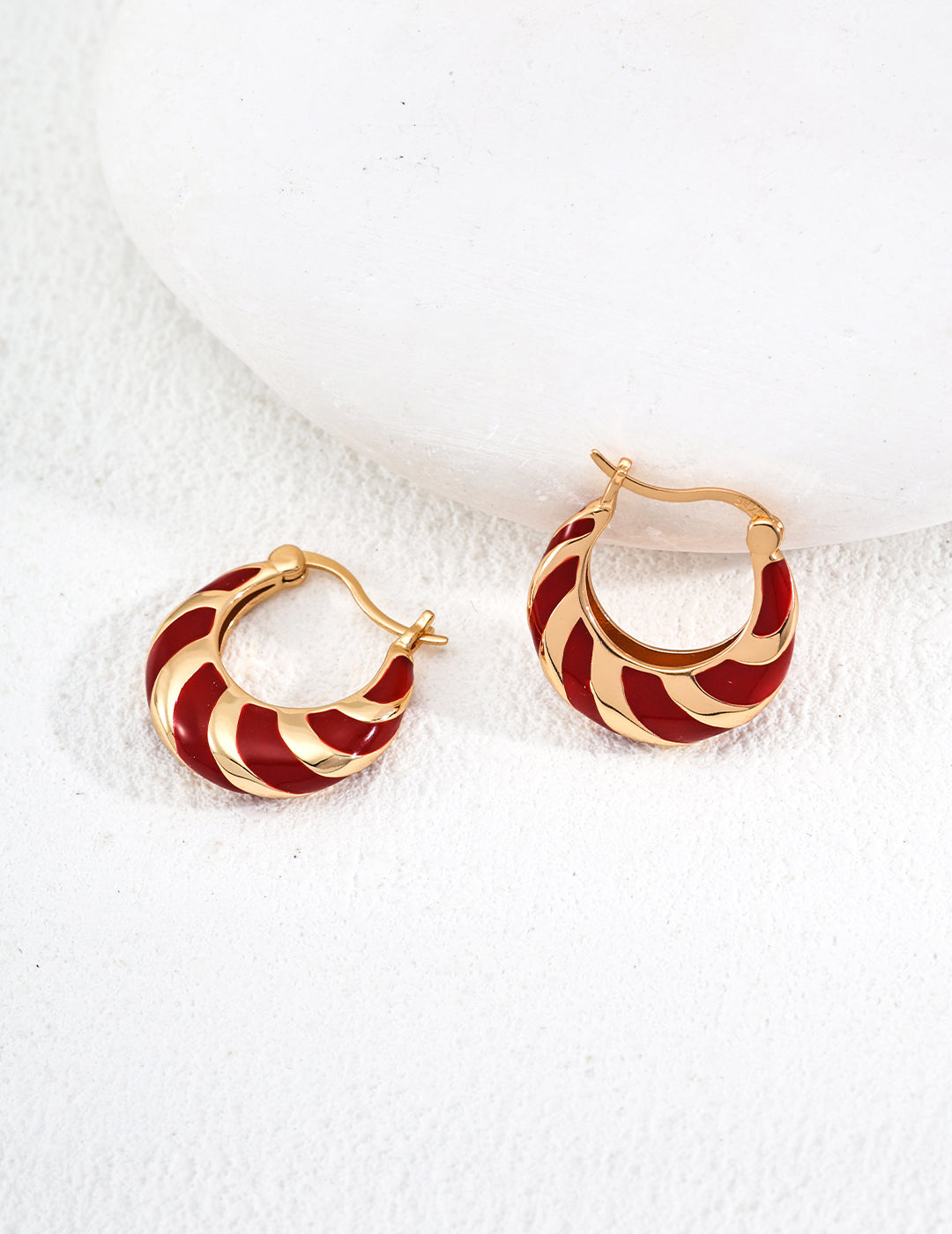 Red Enamel Striped Hoop Earrings